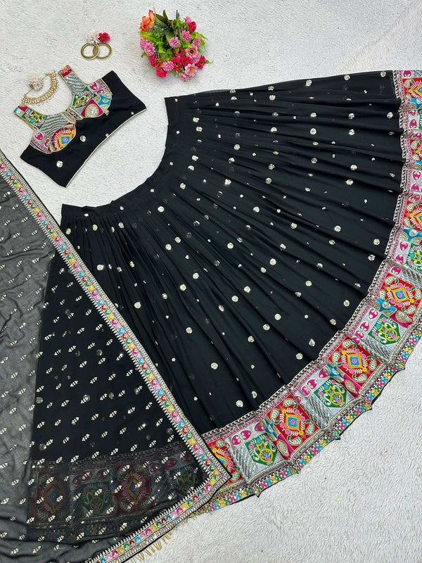 Preksha Creation Black Foux Georgette With Thread With 9Mm Sequence Women Lehenga Choli - Distacart
