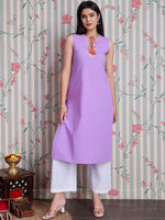 Thumbnail for Ode by House of Pataudi Pure Cotton Straight Kurta with Palazzos - Distacart