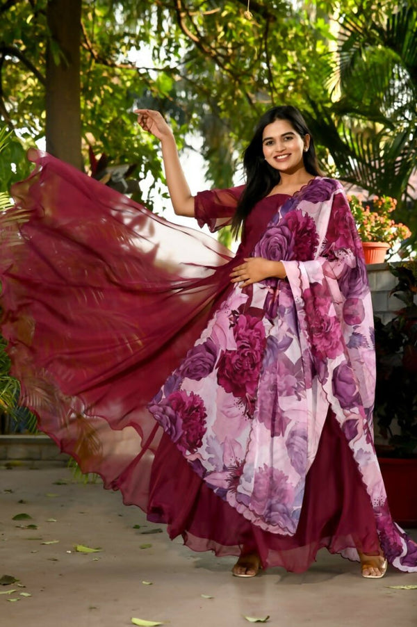 Aastha Fashion Women's Maroon Tebby Silk Anarkali Dress with Dupatta - Distacart