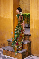 Thumbnail for Vastranavya Mustard Viscose Chanderi Kalamkari Print with Zari Working Saree & Unstitched Blouse - Distacart
