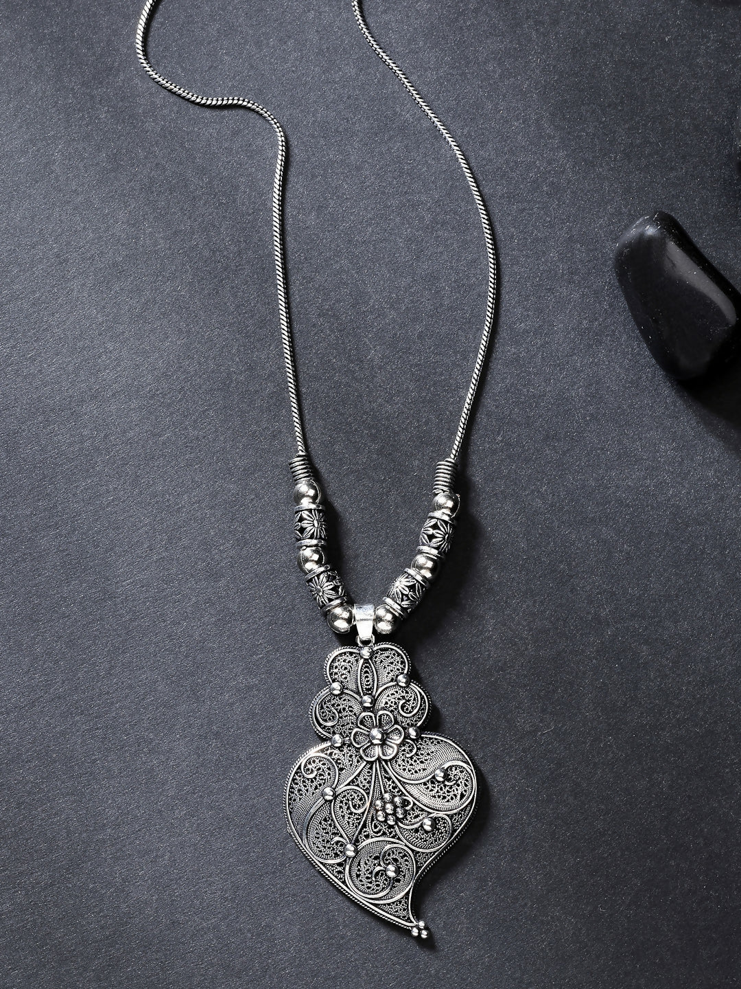 NVR Women's Silver-Toned German Silver Oxidised Pendant with Chain - Distacart