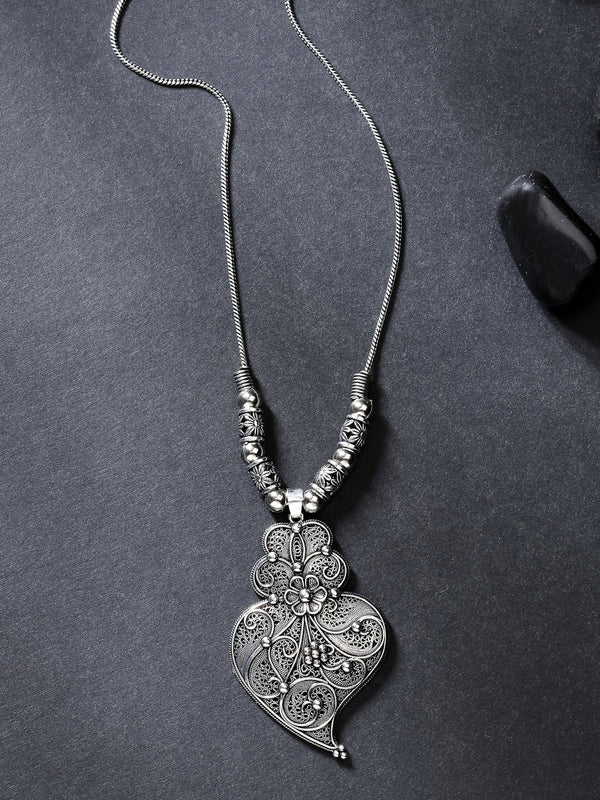 NVR Women's Silver-Toned German Silver Oxidised Pendant with Chain - Distacart
