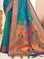 Thumbnail for Astita Paithani Silk Sea Green Saree