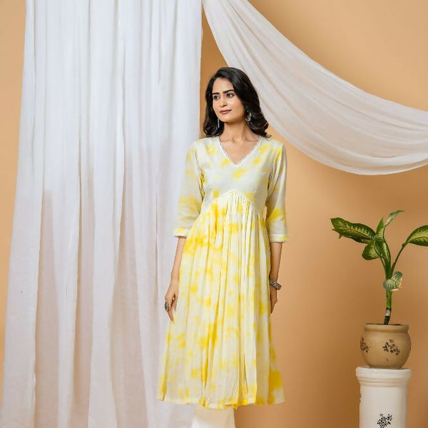 Joban Fashion Yellow Tie & Dye Kurta Pant Set - Distacart