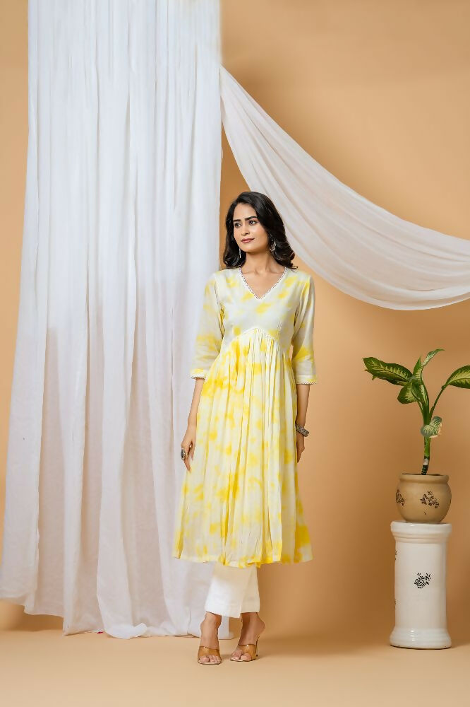 Joban Fashion Yellow Tie & Dye Kurta Pant Set - Distacart