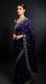 Thumbnail for Joban Fashion Blue Fandy Satin Silk Party Wear Sarees - Distacart