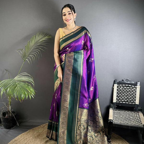 Joban Fashion Purple Banarasi Soft Silk Woven Saree
