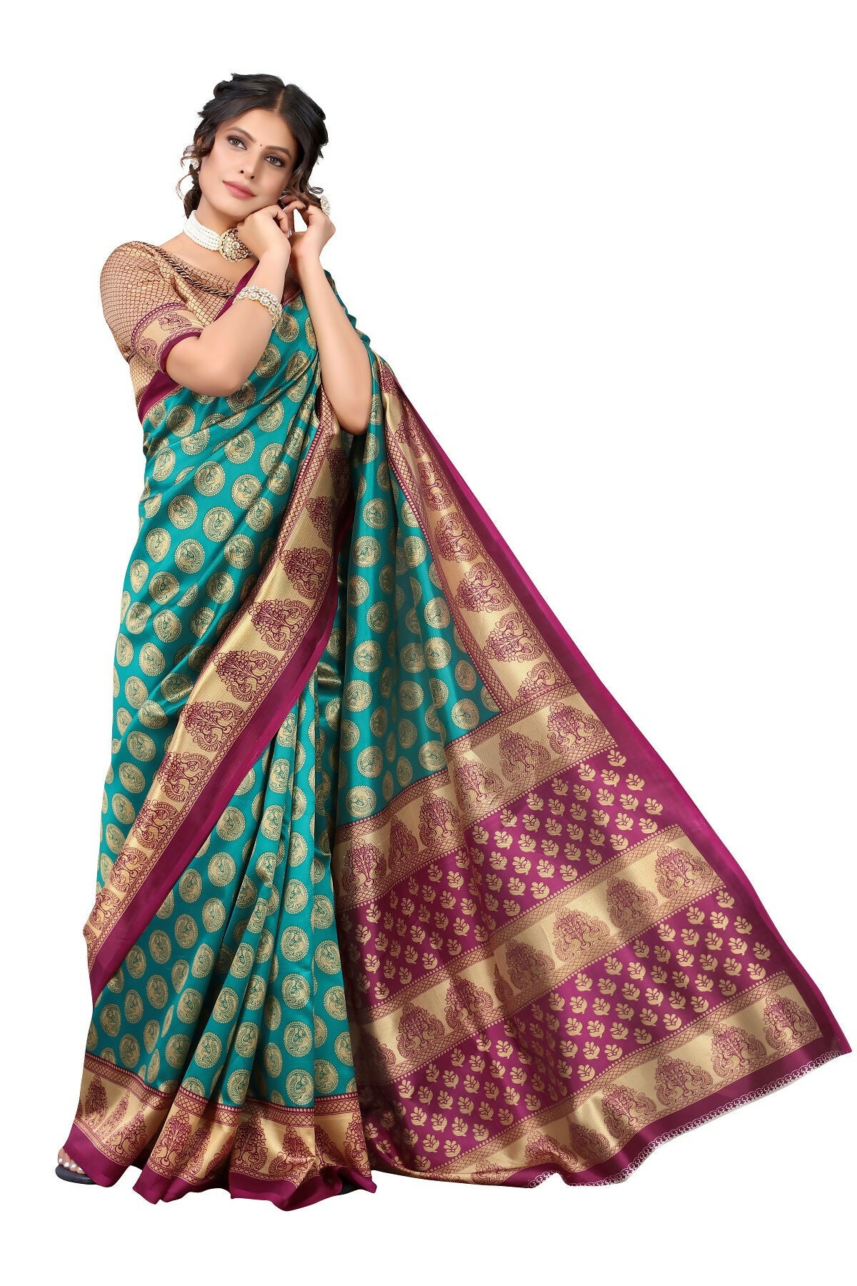 Vamika Rama Green Printed Art Silk Saree - Distacart