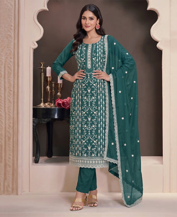 KC Aqua Blue Summer Wear Rangoli Silk Straight Suit For Women - Dista