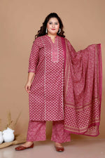 Thumbnail for Miravan Women Plus Size Pink Straight Floral Printed Kurta & Palazzo With Dupatta - Distacart