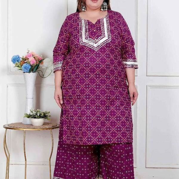 Miravan Plus Size Women Cotton Magenta Gota Work Kurta With Flared Palazzo - Distacart