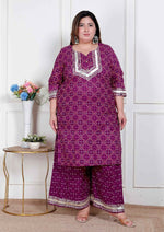 Thumbnail for Miravan Plus Size Women Cotton Magenta Gota Work Kurta With Flared Palazzo - Distacart