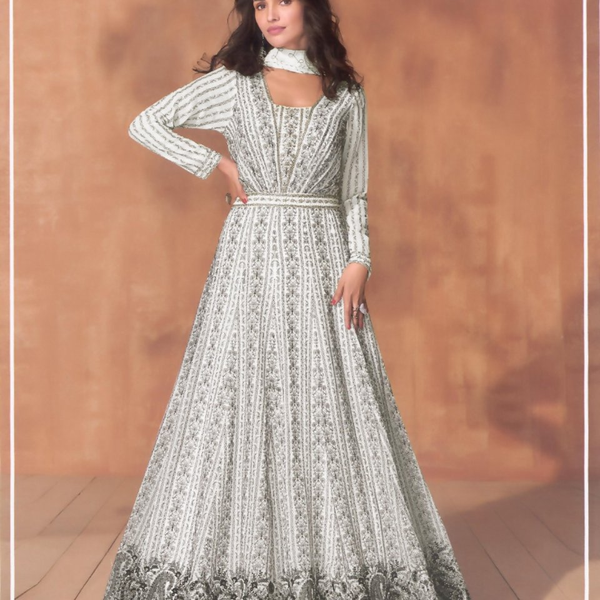 Anaita White Georgette Readymade Anarkali Suit with Sequence Work