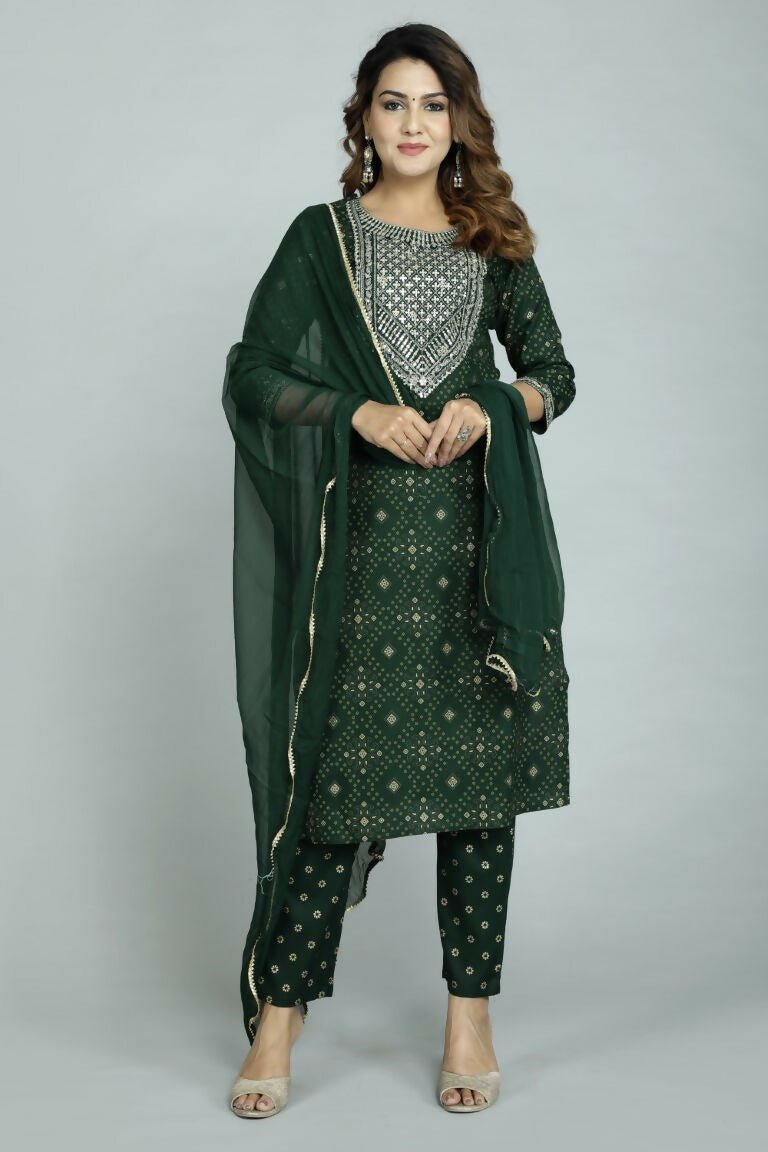 Alvano Women's Attractive And Stylish Rayon A Line Kurta With Pant And Dupatta - Distacart