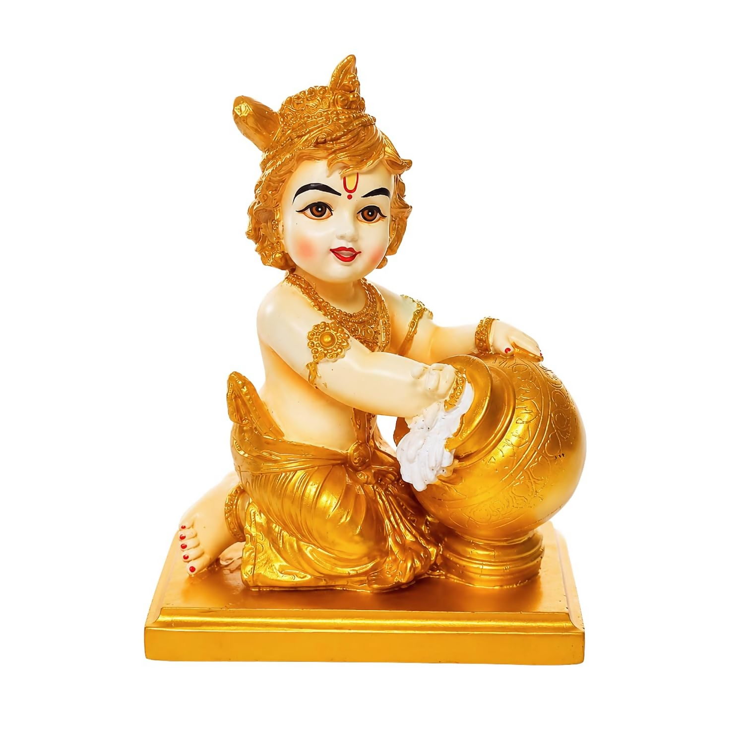 Bal Krishna Idol with Butter Pot - Gold - Dista