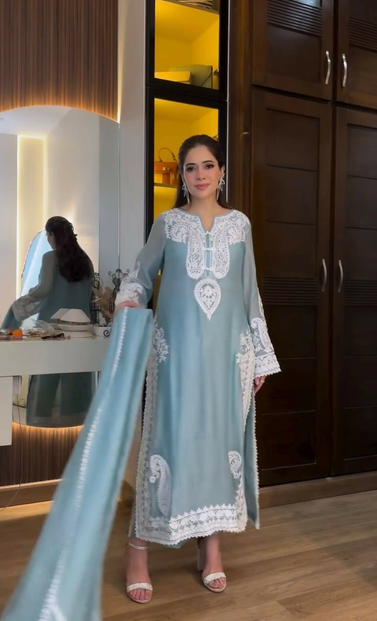 Teeya Creation Womenes New Trendy Heavy Embroidery Work KurtaTeeya Creation Womenes New Trendy Heavy Embroidery Work Kurta Plazzo Set - Blue Set - Blue - Dista