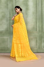 Thumbnail for Piyari Fashion Women's Yellow Embellished Cotton Blend Jamdani Saree - Distacart