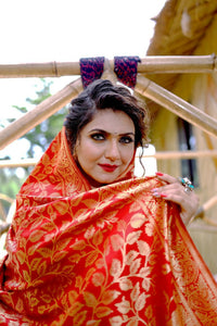 Thumbnail for Partywear Designer Keshri Banarasi Silk Fancy Saree - Starwalk - Distacart