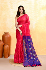 Thumbnail for Piyari Fashion Women's Rani Pink Embellished Cotton Blend Jamdani Saree - Distacart