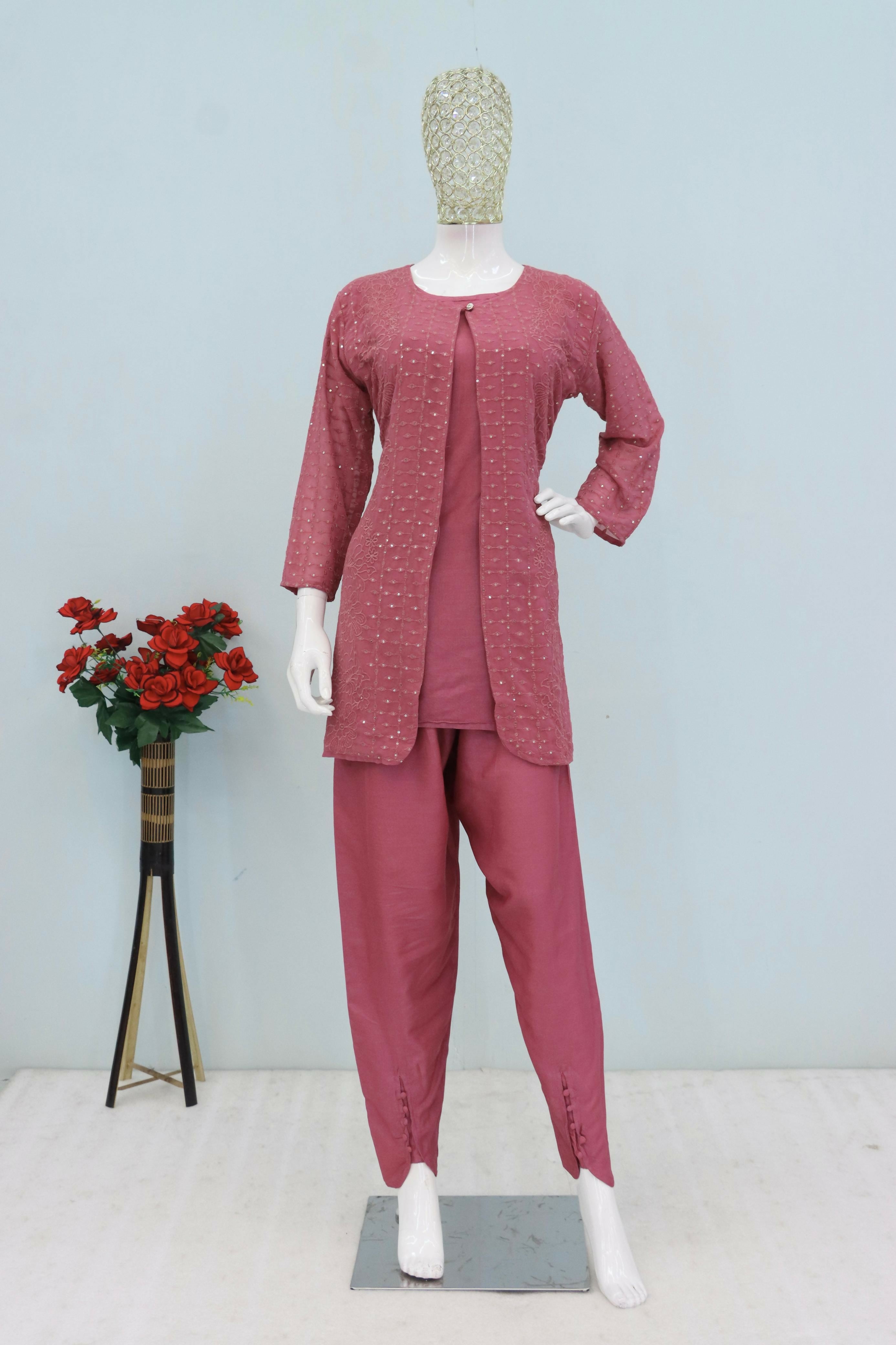 Anaita Purple Faux Georgette Readymade 2 Piece Set with Embroidery Work - Distacart