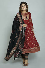 Thumbnail for Alvano Women's Stylish Anarkali Kurti with Pant and Dupatta for Women and Girls (Maroon) - Distacart