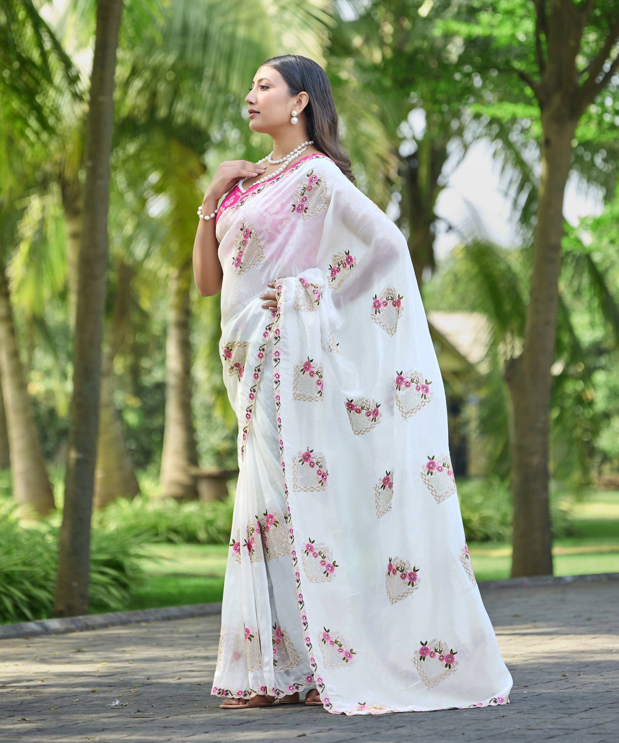 Teeya Creation White Color Pure Paper Silk Heavy Embroidery Work Wedding Wear Saree - Distacart