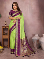 Thumbnail for Aastha Fashion Parrot Green Kalamkari Silk Zari Woven Saree - Distacart