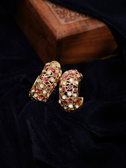 Ruby Raang Gold Polished Maroon Round Kundan Loops - Distacart
