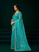 Thumbnail for Joban Fashion Turquoise Net Party Wear Sarees - Distacart