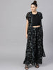 Ahalyaa Black Georgette Crepe Printed Top Palazzo Set With Jacket - Distacart