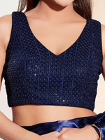 Thumbnail for Joban Fashion Navy Blue Sequin Padded Blouse With V Neck Sleeveless - Distacart