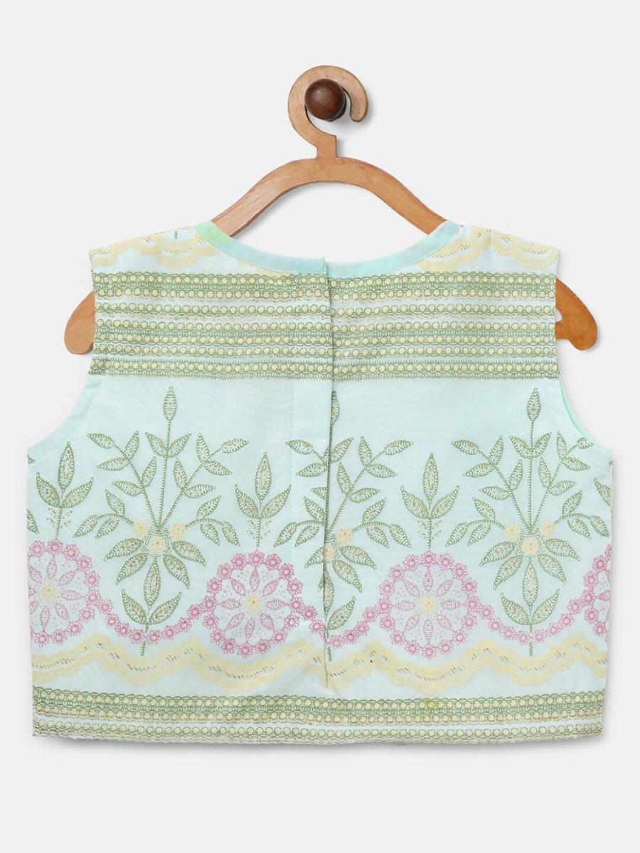 Ahalyaa Aqua Blue Organza Printed Lehenga Choli For Kids For Girls - Distacart