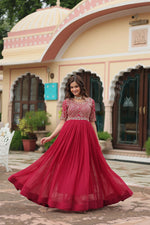 Thumbnail for Joban Fashion Pink Georgette Sequence Embroidery Work Gown