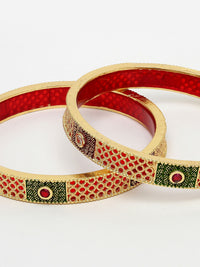 Thumbnail for NVR Women's Set Of 2 Gold-Plated Red Kundan Traditional Bangles - Distacart