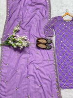 Thumbnail for Preksha Creation Indian Festival Special Women Faux Georgette Sequence Embroidered Work Top And Pant With Dupatta - Lavender - Distacart