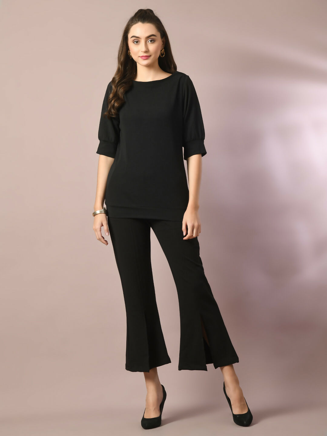 Myshka Women's Black Solid Party Parallel Trousers - Distacart