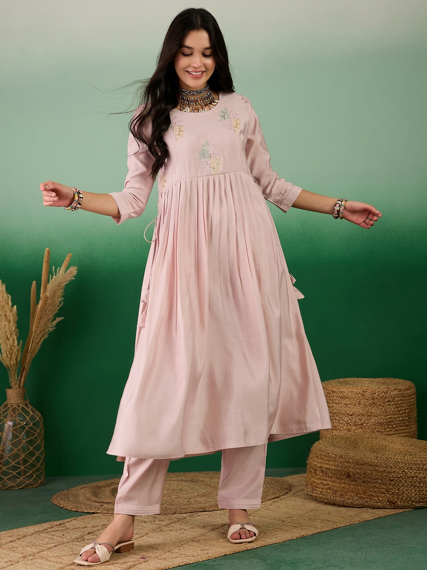 Pink Embroidered Muslin Kurta and Trouser - Berlin - Distacart