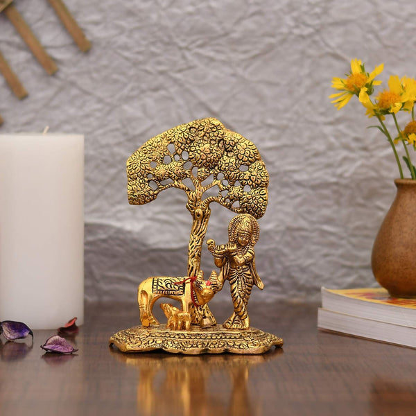 Collectible India Gift Items Metal Krishna Idol Murti With Kamdhenu Cow - Distacart