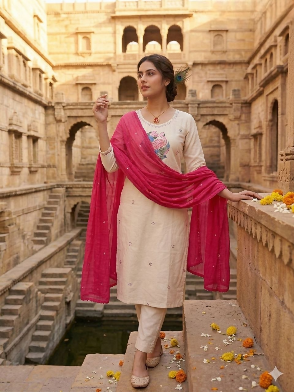 Teeya Creation New Trendy Fancy Premium Kurta Set - Cream - Dista