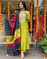 Thumbnail for The52 Lemons Women's Gorgeous Embroidered Viscose Chanderi Fabric Straight Kurta Pant with Dupatta Set - Distacart