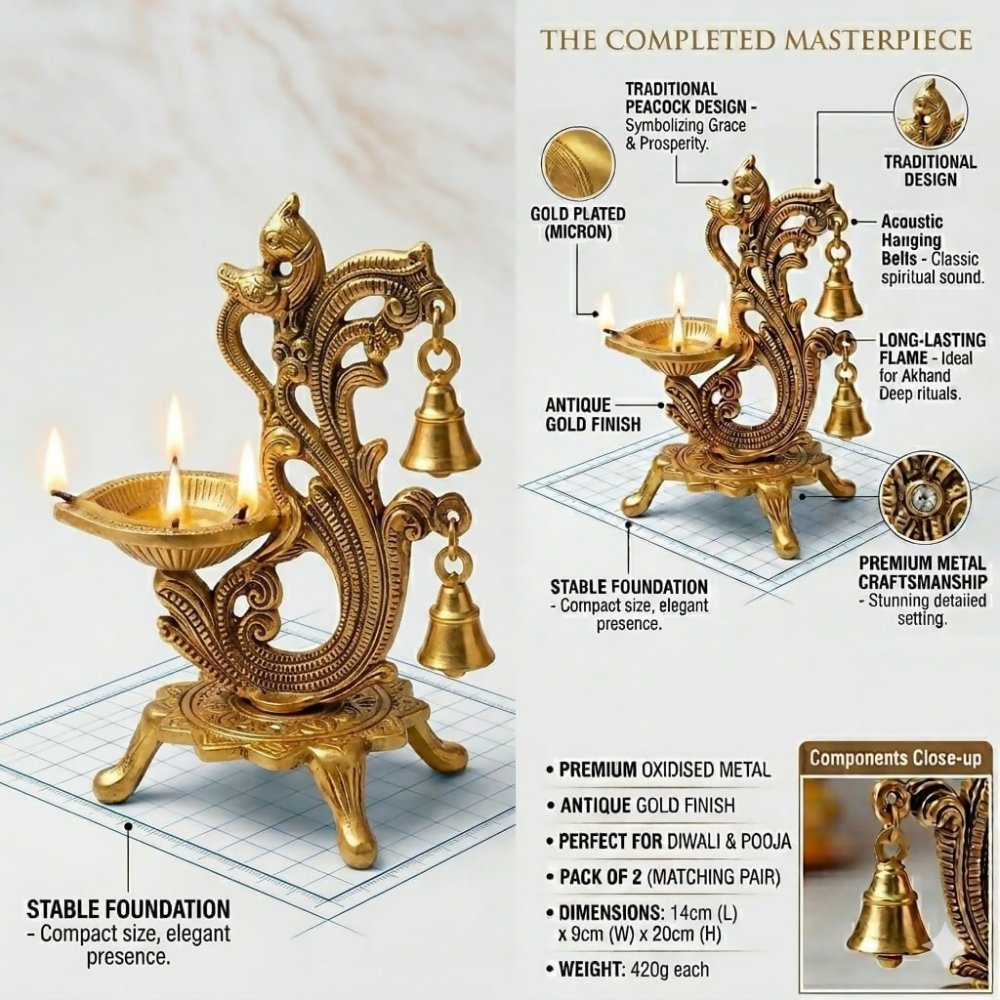 Saudeep India Oxidized Metal Diya for Puja - Dista
