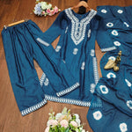 Thumbnail for Preksha Creation Reyon Cotton Top With Chikankari Embroidery Work With Blue Women Gown With Dupatta And Pant - Blue - Distacart