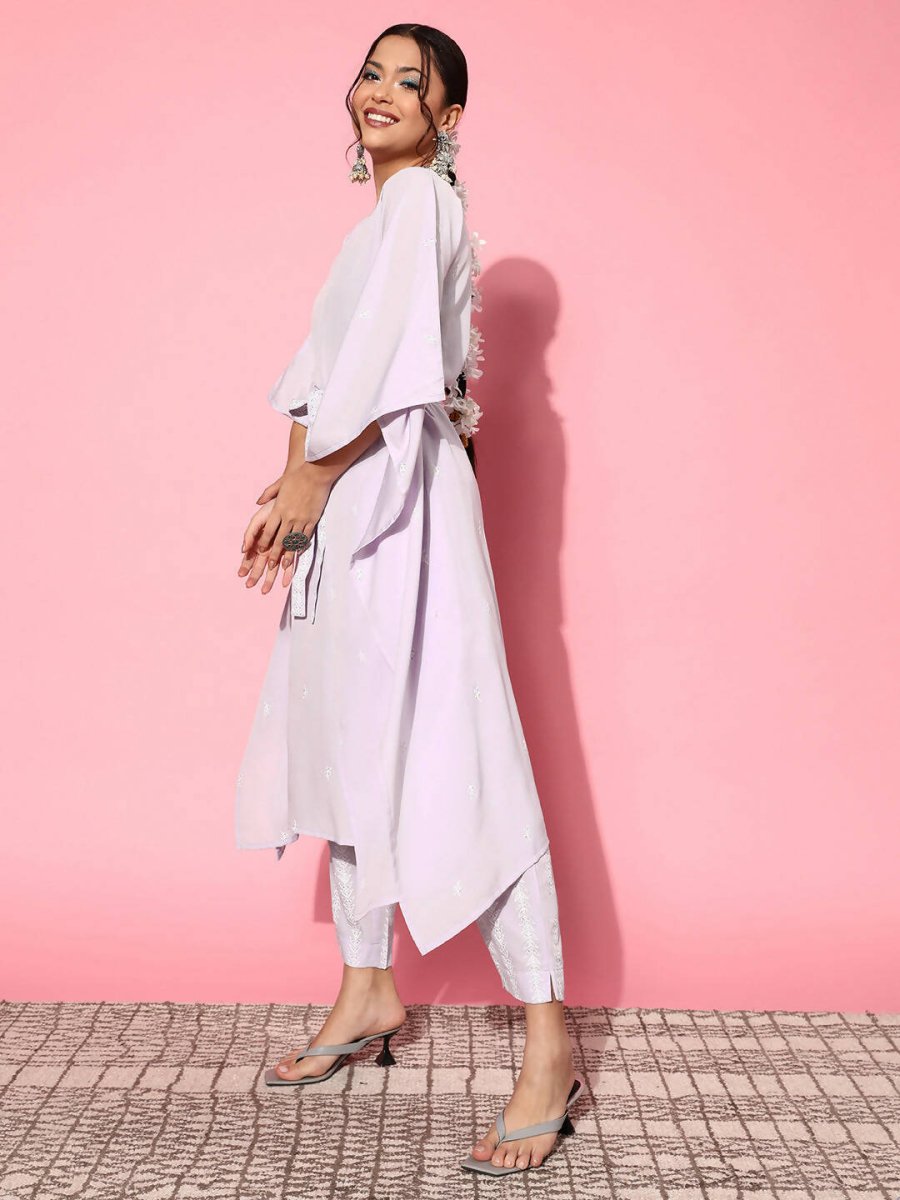 Ahalyaa Women Floral Poly Crepe Belted Detail Kurta Set - Distacart