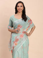 Thumbnail for Astita Linen Cotton Sea Green Saree