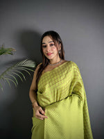 Thumbnail for Joban Fashion Light Green Banarasi Soft Lichi Silk Checks & Woven Saree