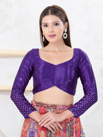 Thumbnail for Joban Fashion Brinjal Gajji Silk Elbow Sleeveless Back Open Blouse