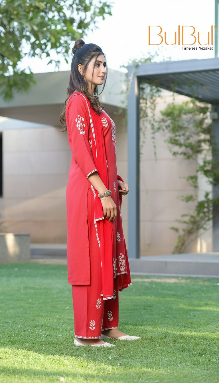 BulBul Akshyani Rust Rayon Kurta Set with Dupatta