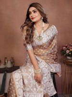 Thumbnail for Aastha Fashion Light Brown Viscose Silk Handmade Original Bandhej Saree - Distacart
