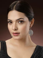 Thumbnail for NVR Women's Set of 3 Silver-Toned German Silver Oxidised Dome Shaped Jhumka Earrings - Distacart