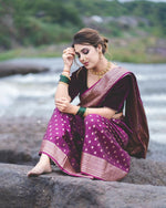 Thumbnail for Preksha Creation Banarasi Soft Silk Women Purple Saree - Distacart